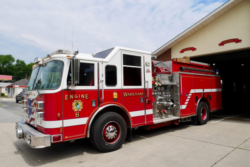 Fire engine at Wareham fire station. Massachusetts, USA.
